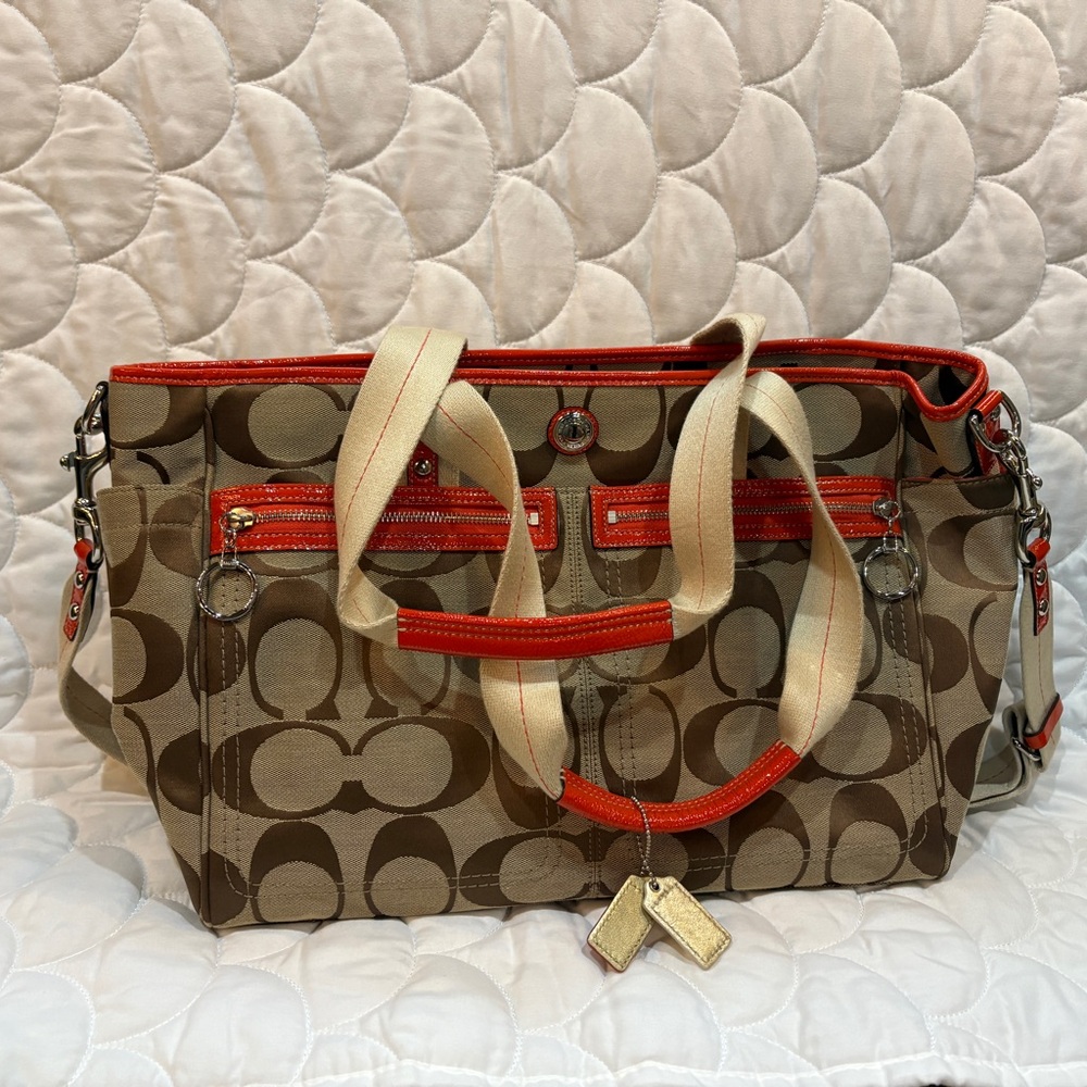 Stylish Brown and orange Coach Diaper Bag